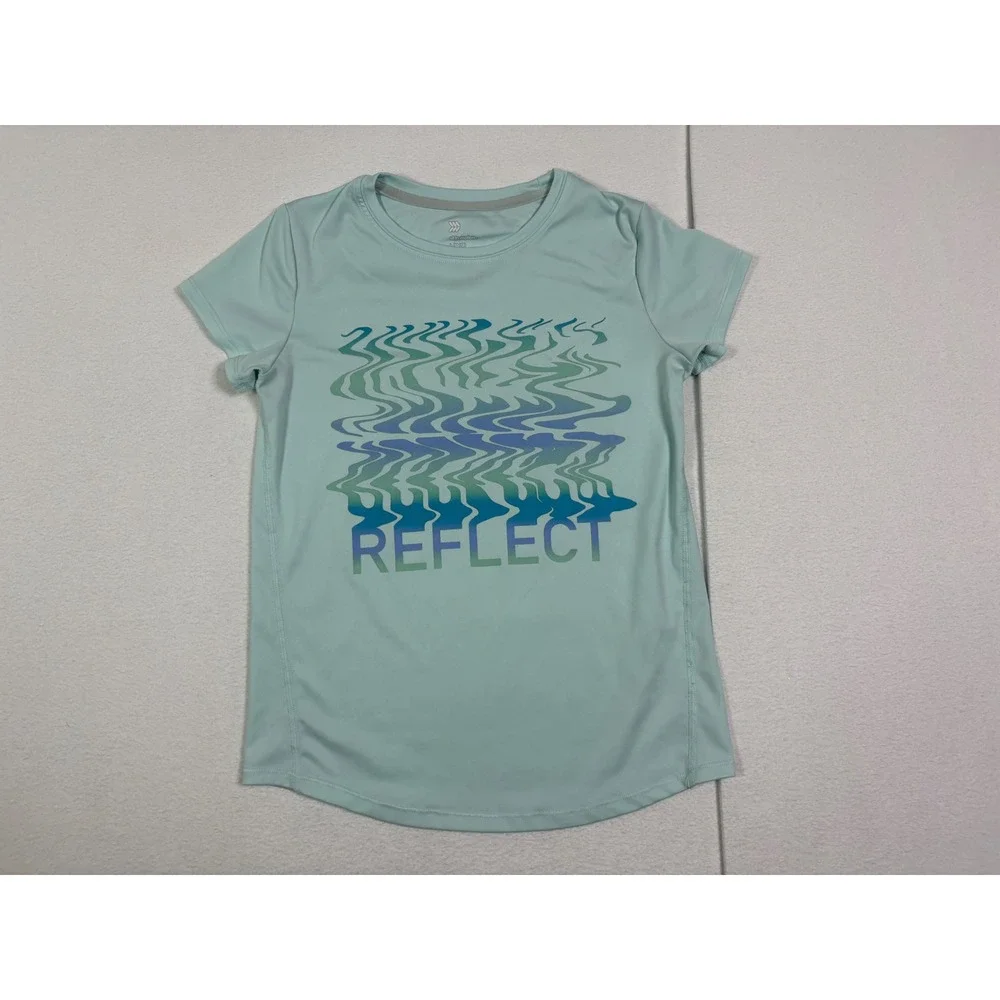 All In Motion Girls Large 10/12 Light Blue Reflect Graphic Activewear T-Shirt